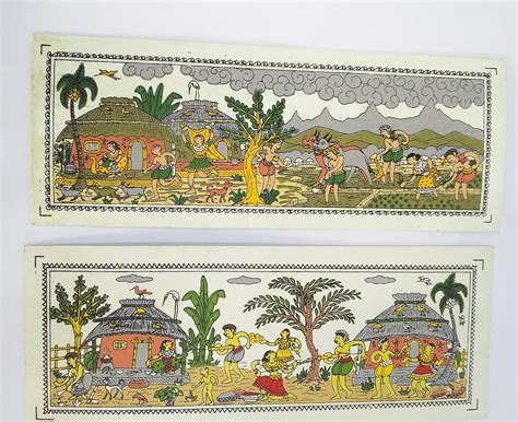 Traditional Bonda Tribal Art Painting of Odisha Village Scene Painting ...