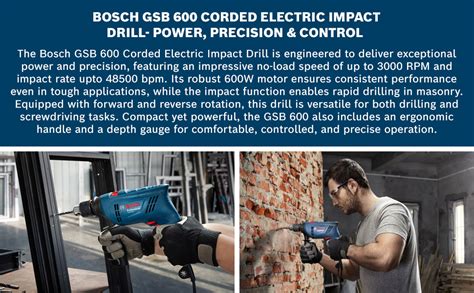 BOSCH GSB 600 Corded Electric Impact Drill Wrap Set| 600W Motor | Speed ...