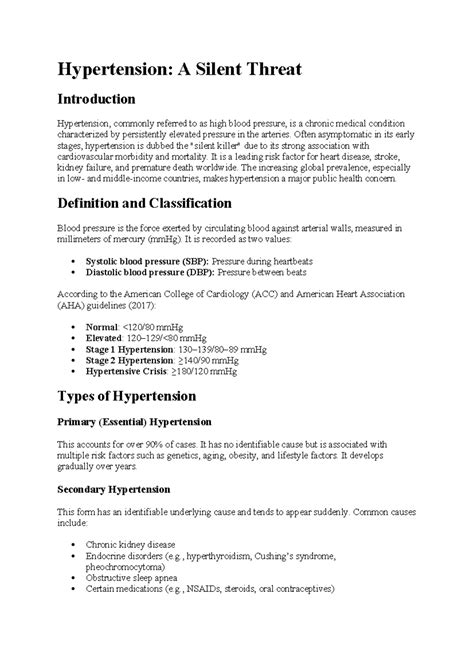 HT - Hypertension: Understanding the Silent Threat and Its Management ...
