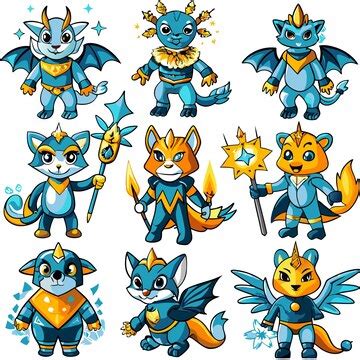 Colorful cartoon characters with animal traits and magical themes ...