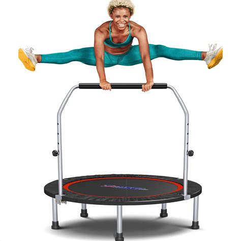 Silent Foldable Trampoline 40'', Exercise Fitness Trampoline with Higher Adjustable Handrail ...