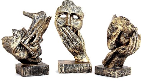 Buy Dequera®> Handcrafted Set of 3 Human Face Design Showpiece Figurine ...