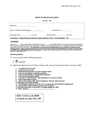 Fillable Online Survey of TANF Exiting Clients Fax Email Print - pdfFiller