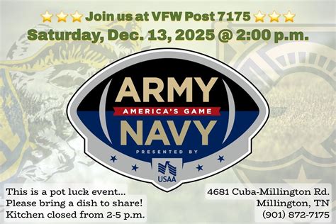 2025 Army-Navy Game Pot Luck at VFW 7175!, 4681 Cuba Millington Rd ...
