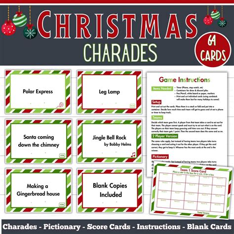 Christmas Charades | 64 Christmas Charade Cards | Christmas Charades ...