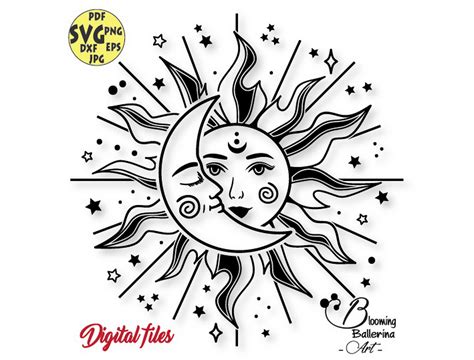 Sun and Moon Svg, Celestial Svg, Sun Svg, Moon Svg, Moon Face Svg, Sun ...