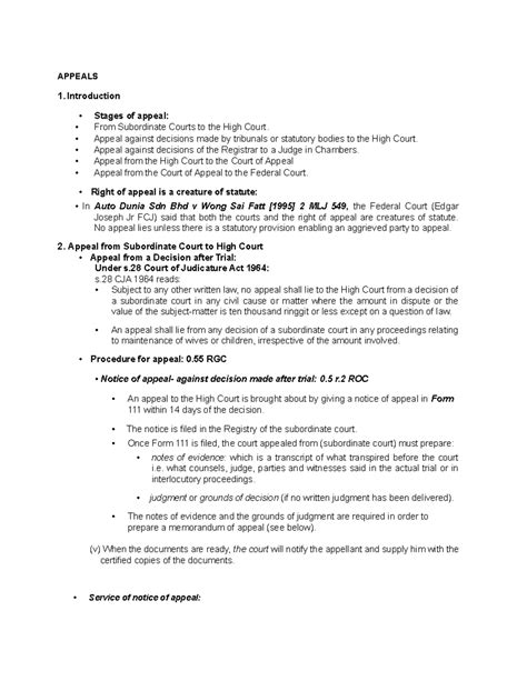 **Civil Procedure II: Appeal Process Notes and Guidelines** - Studocu