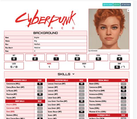 Cyberpunk Red Character Sheet - Printable Word Searches