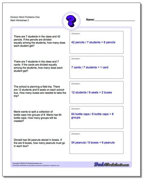 Image result for Division Math Word Problems Worksheet