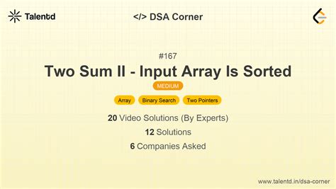 Two Sum II - Input Array Is Sorted - DSA Problem | Talentd