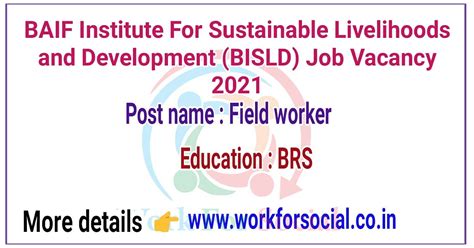 BAIF Institute For Sustainable Livelihoods and Development (BISLD) Job ...
