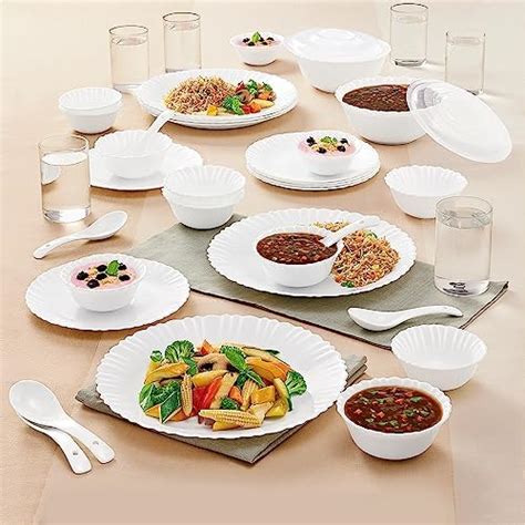 Larah by Borosil Plain White Silk Series Opalware Dinner Set | 19 ...