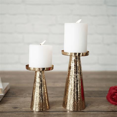 Metal Hammered Candle Holder Set of 2 - Gold