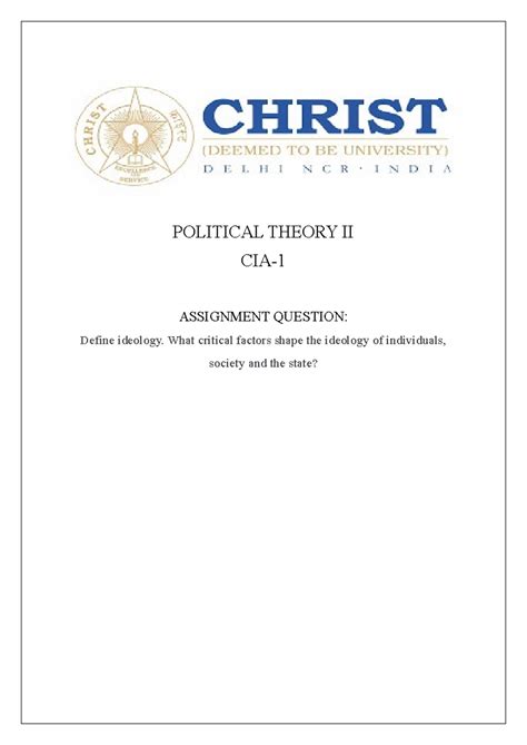 CIA 1 Political Theory II - POLITICAL THEORY II CIA- ASSIGNMENT ...