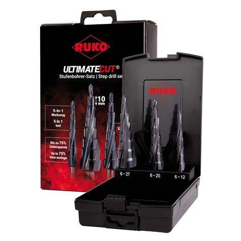 RUKO 101087PR Ultimate Cut HSS Step Drill Set with Turbo Tip, 90° Angle ...
