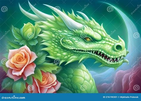 Fantasy Art Portrait Real Dragon Head Close-up. Neural Network AI Generated Stock Illustration ...