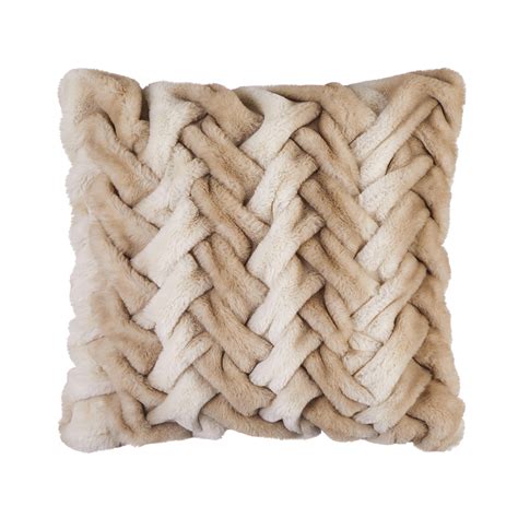Sofia Home Braided Faux Fur 20" x 20" Ombre Tan Decorative Pillow by ...
