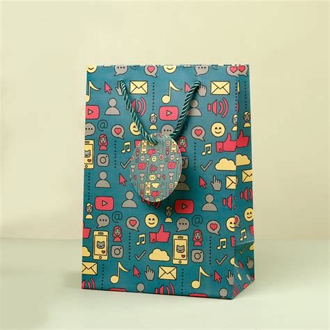 Tech Emoji Print Paper Bags Pack of 3 (S/M/L)