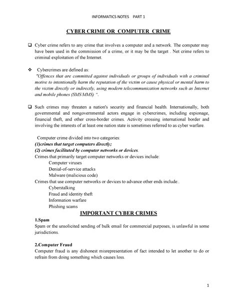 English notes-Page 1 to 4 - CYBER CRIME OR COMPUTER CRIME Cyber crime ...