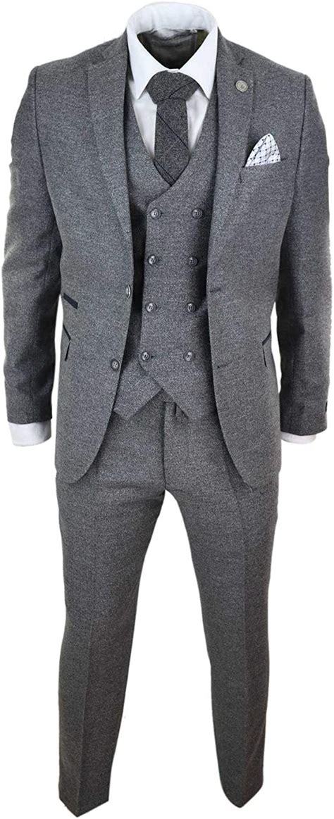 Mens Wool 3 Piece Suit Double Breasted Waistcoat Tweed 1920s ...