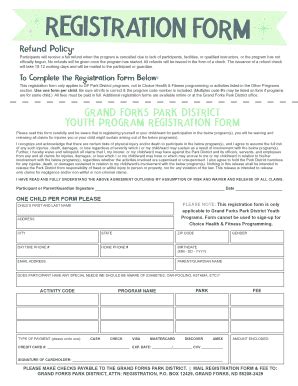 Fillable Online gfparks Program Registration Form - Grand Forks Park ...