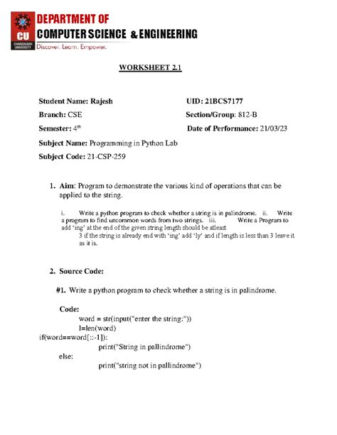 Rajesh py 2 - python 2.1 - DEPARTMENT OF COMPUTER SCIENCE & ENGINEERING ...