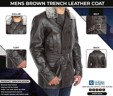 Mens Brown Leather Trench Coat for Sale - Hleatherjackets