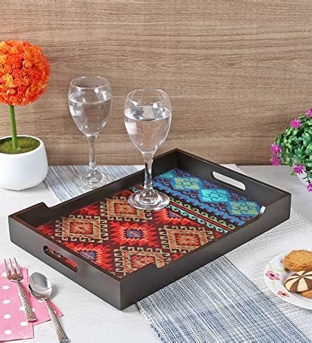 ReInvention Factory MDF Wooden Serving Tray with Matt Finish with Kilim ...