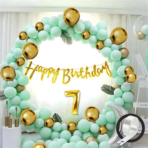Flyloons 7th Green Gold Happy Birthday Decoration for Girls Kids Boys ...