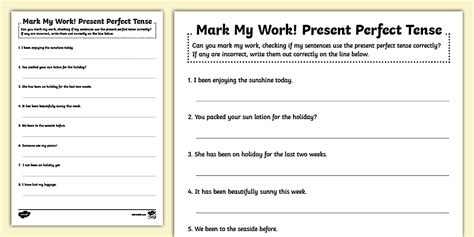 Summer-Themed Mark My Work! Present Perfect Tense Activity