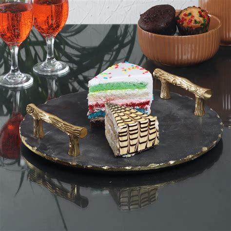 NikkisPride Handmade Marble Serving Tray Round with Gold Finish Metal ...