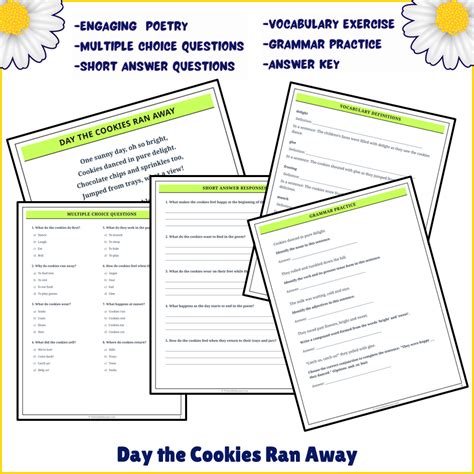 Day the Cookies Ran Away | Poem Grammar Worksheet Printable Activity ...