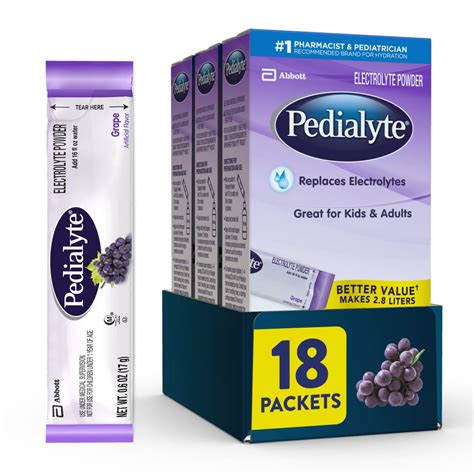 Pedialyte Electrolyte Powder Packets, Grape, Hydration Drink, 18 Single ...