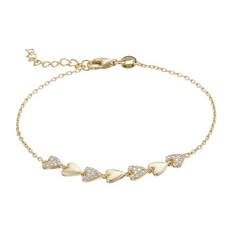 14k Gold Over Silver & Cubic Zirconia Pave Heart Stampato Link ...