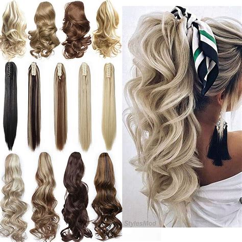 Clip in Hair Extensions Real Natural Claw on Ponytail Ponytail Long ...