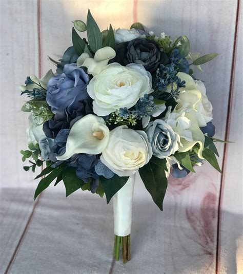 Dusty Blue Flowers, Silk Wedding Flowers, Blue Wedding Bouquet,dusty ...