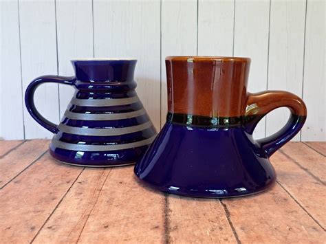 Vintage Wide Base No Spill Ceramic Stoneware Travel Mugs Pair Set of 2 ...