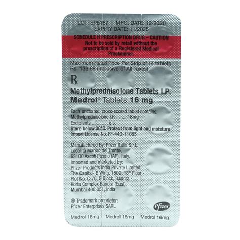 Medrol 16 mg Tablet 14's Price, Uses, Side Effects, Composition ...