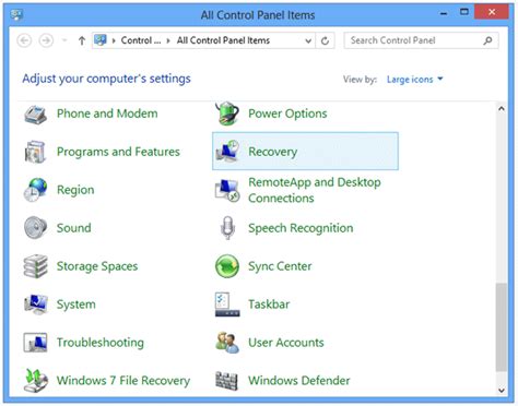 Image result for Recovery Control Panel for This Computer