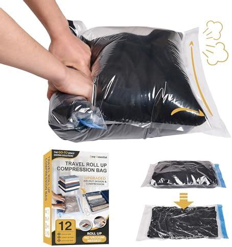 12 Travel Compression Bags Vacuum Packing, Roll Up Travel Space Saver ...