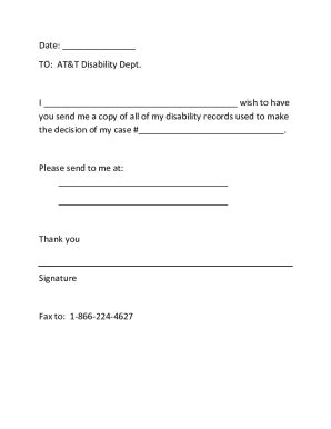 Fillable Online Request for Disability Records - at&t 2023 Fax Email ...