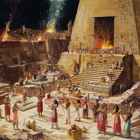 Scenes of ancient egyptians performing rituals at pyramid sites ...