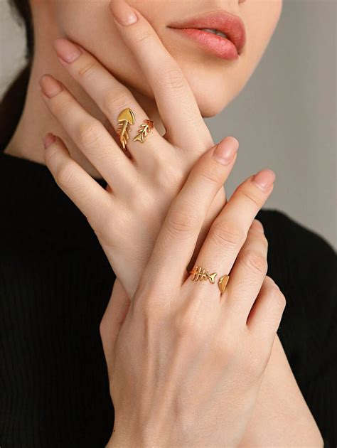 New Ocean Style Fishbone Stainless Steel Open Ring Set | SHEIN EUR