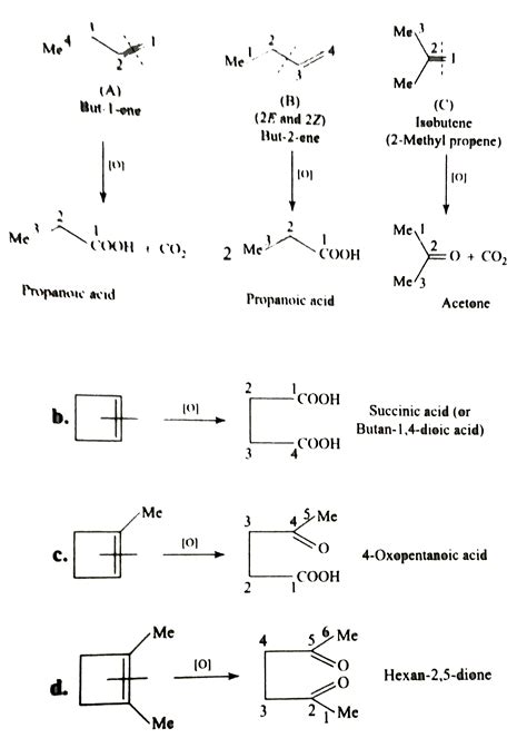 Give the products formed by the oxidation of hot `KMnO_(4)`. `a.` `C_(4 ...