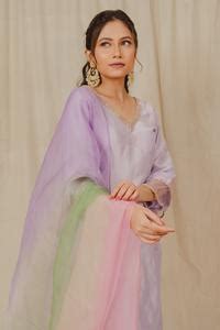 Buy Purple Silk, Organza Cut Work, Threadwork Straight Kurta Set With ...