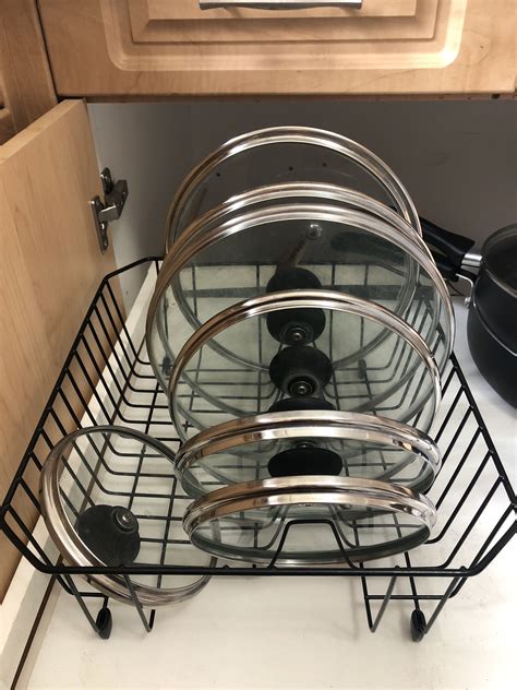 Simple pot lid rack idea | Pots pans dishes lids storage ideas dish ...