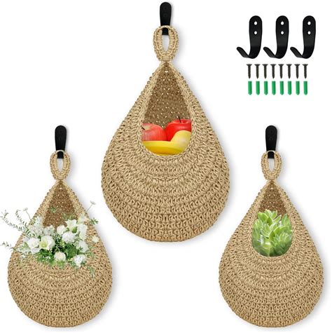 Amazon.com - ANRUI Hanging Fruit Baskets for Kitchen, 3 Pack Boho Woven ...