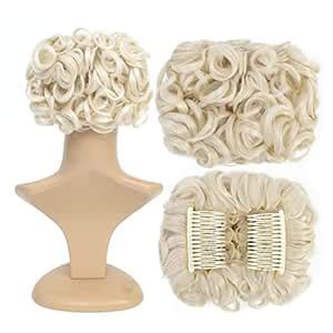 Platinum Blonde-60# : Swacc Short Messy Curly Dish Hair Bun Extension ...