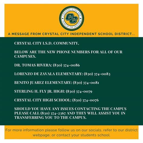 New phone numbers for our campuses. | Crystal City Independent School ...