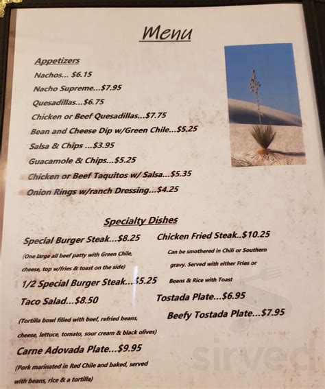 Desert Diamond Restaurant menu in Socorro, New Mexico, USA